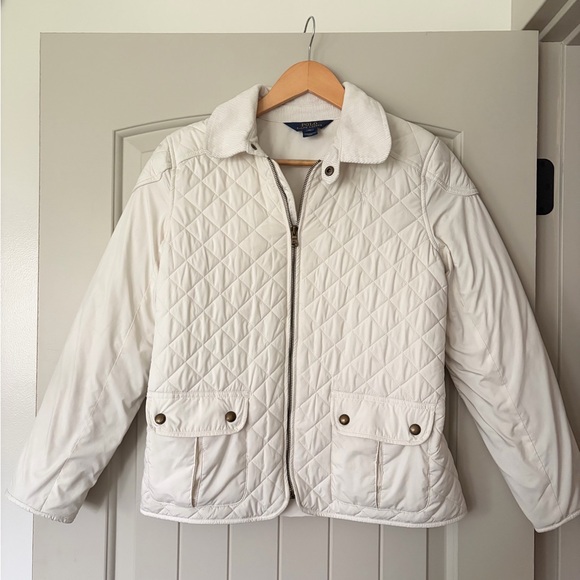 Polo Ralph Lauren Cream Quilted Barn Jacket with Corduroy Collar - Girls XL (16)